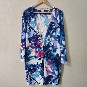 Chico's Spring Paradise Cardigan Sweater Floral Pattern Longline Lightweight